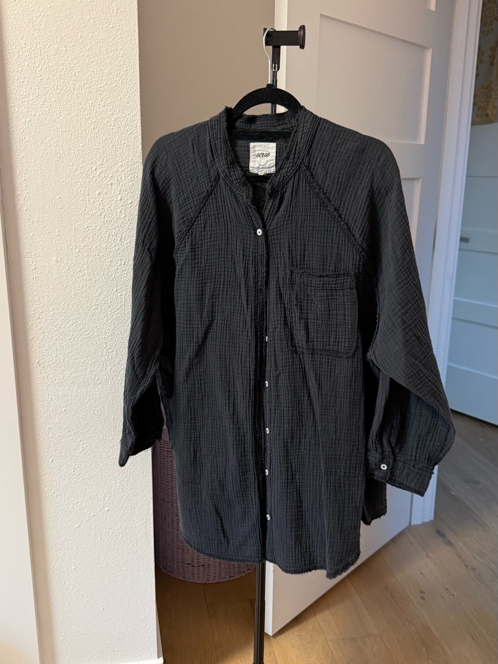 aerie Black Gauze Button-Front Shirt